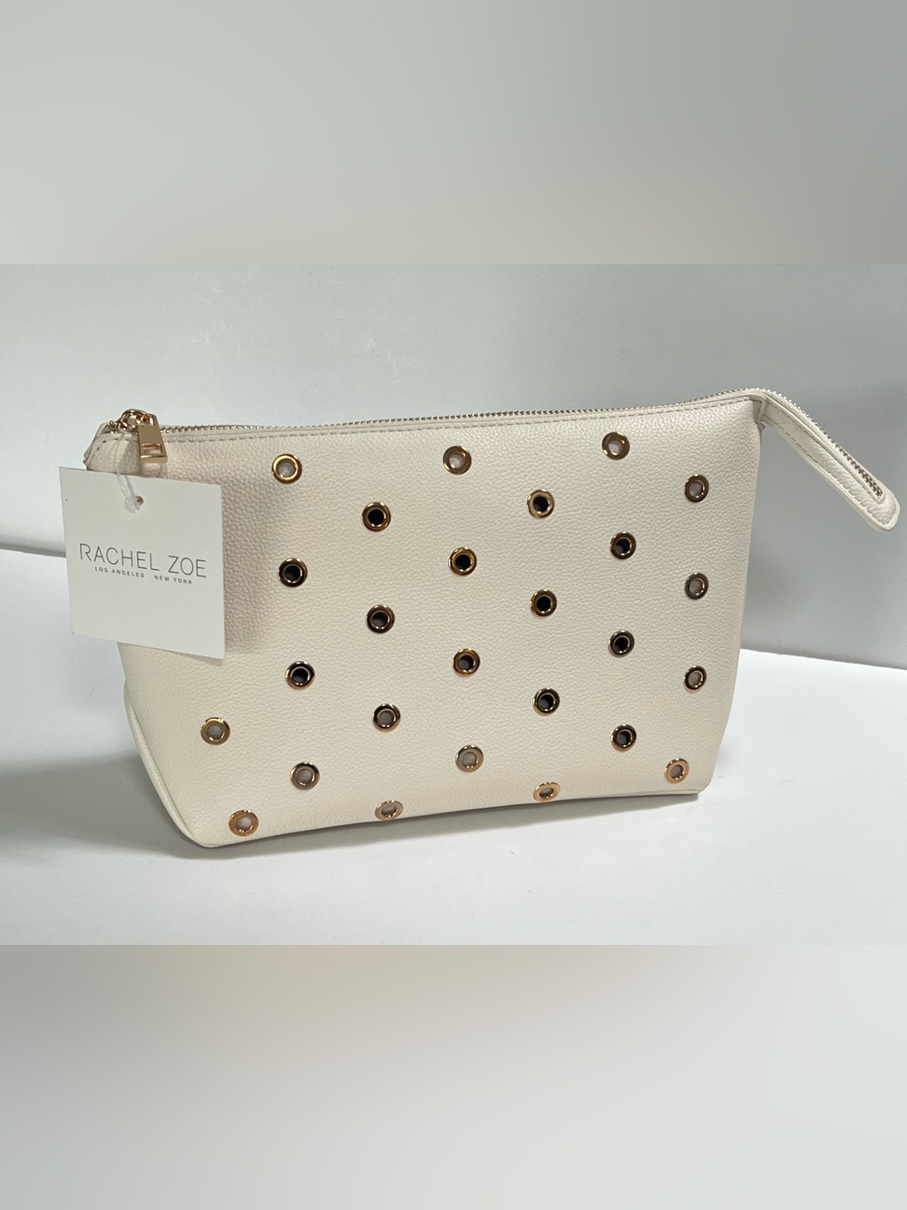 Rachel Zoe Los Angeles Gold Grommet Cream Pouch Bag NWT